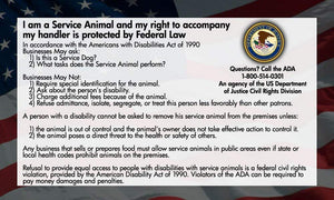 Service Dog Cards - 50 ADA Service Dog Information Cards State Your Rights - Service Dog ADA Info Cards state your legal rights - Give them to people that don't know your rights which allow you to bring your dog anywhere