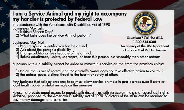 Service Dog Cards - 50 ADA Service Dog Information Cards State Your Rights - Service Dog ADA Info Cards state your legal rights - Give them to people that don't know your rights which allow you to bring your dog anywhere