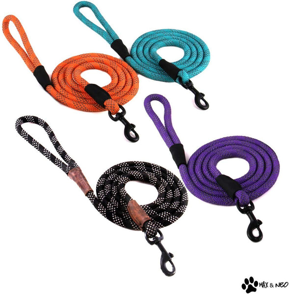 Max and Neo Rope Leash Reflective 6 Foot - We Donate a Leash to a Dog Rescue for Every Leash Sold