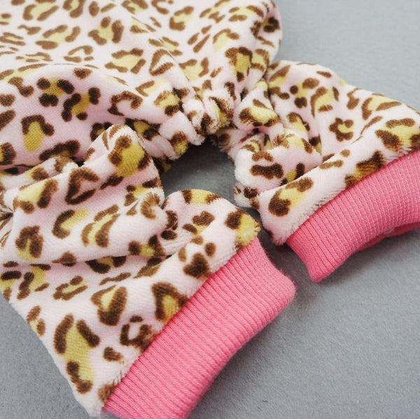 Fitwarm Leopard Print Velvet Pet Dog Jumpsuit with Ribbon