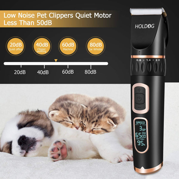 Dog Clippers Professional Heavy Duty Dog Grooming Clipper 3-Speed Low Noise High Power Rechargeable Cordless Pet Grooming Tools for Small & Large Dogs Cats Pets with Thick & Heavy Coats