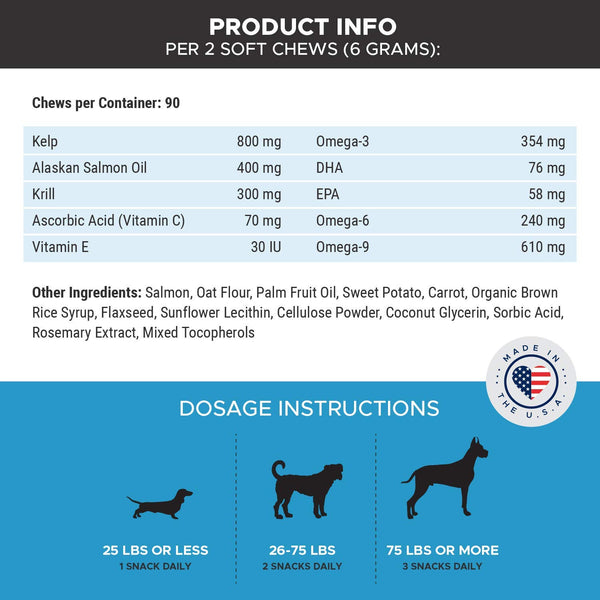 Salmon Oil for Dogs - Omega 3 Fish Oil For Dogs All-Natural Wild Alaskan Salmon Chews Omega 3 for Dogs for Healthy Skin & Coat, Cure Itchy Skin, Dog Allergies, Reduce Shedding - 90 Ct. Fish Oil