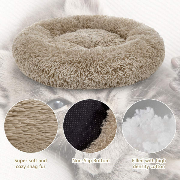 AIPERRO Pet Bed for Small Dogs and Cats Donut Cuddler Fur Round Dog Bed Soft Plush Fluffy Indoor Cat Bed, Anti Slip Bottom, 20\/23\/30 Inch for Puppy and Kitties