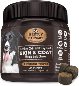 BRUTUS & BARNABY Omega 3 Fish Oil for Dogs - Easy to Deliver Skin and Coat Soft Chew, Coconut Oil, EPA,DHA ; Dog Skin Allergy Treatment for Itch-Free Skin, Increases Shiny Coat, Vitamin C & E