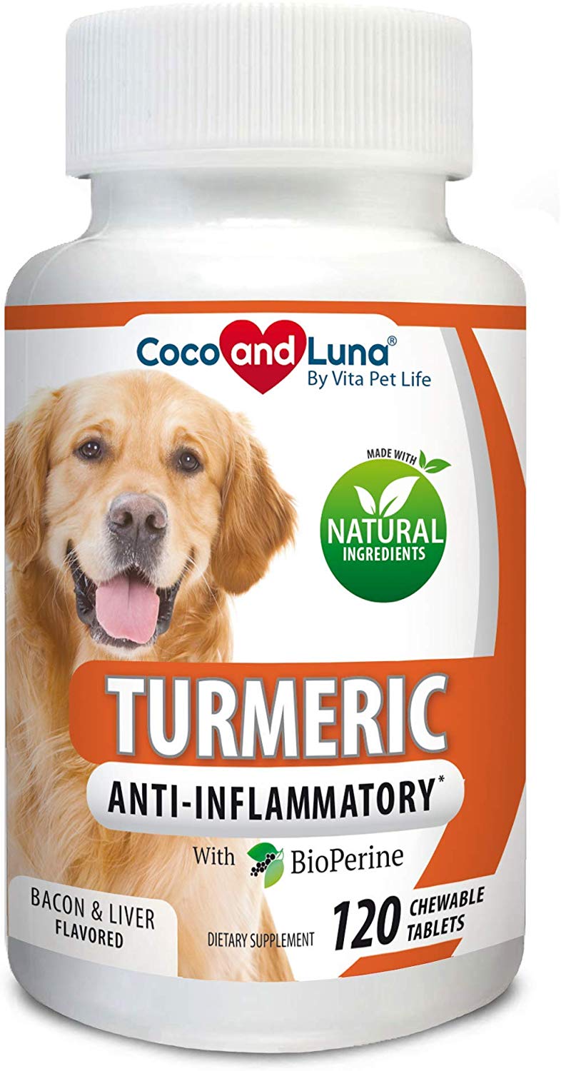 Vita Pet Life Turmeric for Dogs - Curcumin and BioPerine Anti Inflammatory Supplement, Antioxidant, Promotes Pain Relief, Prevents Joint Pain and Inflammation - 120 Natural Chew-able Tablets