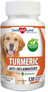 Vita Pet Life Turmeric for Dogs - Curcumin and BioPerine Anti Inflammatory Supplement, Antioxidant, Promotes Pain Relief, Prevents Joint Pain and Inflammation - 120 Natural Chew-able Tablets