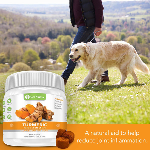 VET-VIRTUE Turmeric for Dogs- Organic Turmeric with Curcumin, Dog Joint Supplement Soft Chew, Collagen and Bioprene, High Absorption Eliminates Joint Pain Inflammation