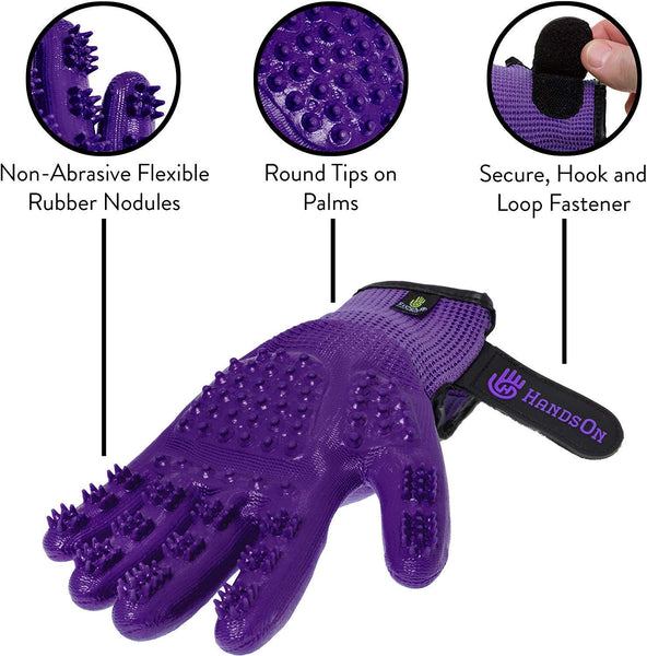 Handson Pet Grooming Gloves - #1 Ranked, Award Winning Shedding, Bathing, Hair Remover Gloves for Cats, Dogs, and Horses (2 Pairs, Same Color)