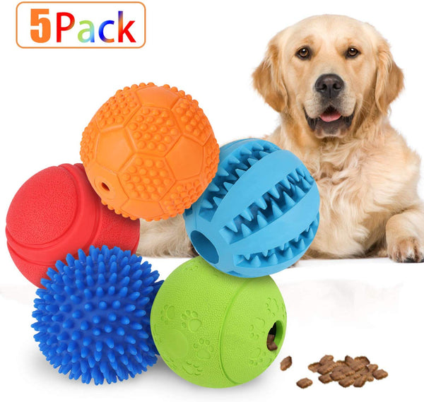 Slopehill 5 Interactive Dog Toys Balls for Small Medium Large Dogs, Dog Puzzle Toys for Boredom, Durable Squeaky Balls IQ Treat Ball Dog Chew Toys, Nontoxic Bite Resistant Toy Balls Treat Dispenser