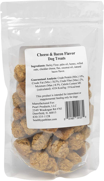 Healthy Pet Bites Cheese & Bacon Flavor Treats •All Natural •NO PRESERVATIVES •Wheat, Corn and Soy Free •Made in The U.S.A