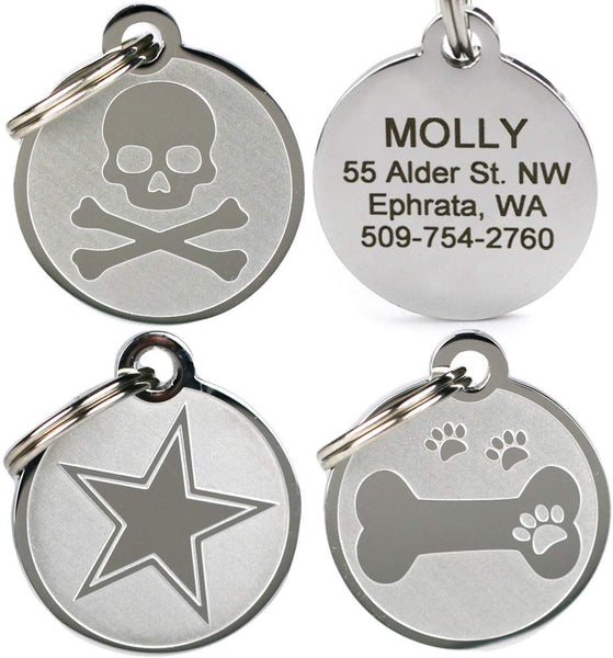 GoTags Playful, Custom Engraved Pet ID Tags, Solid Stainless Steel, Personalized Dog and Cat Pet ID with up to 4 Lines of Text, Cute, Durable and Long-Lasting