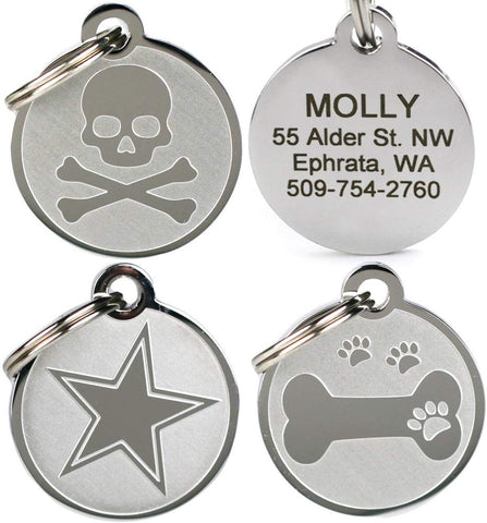 GoTags Playful, Custom Engraved Pet ID Tags, Solid Stainless Steel, Personalized Dog and Cat Pet ID with up to 4 Lines of Text, Cute, Durable and Long-Lasting