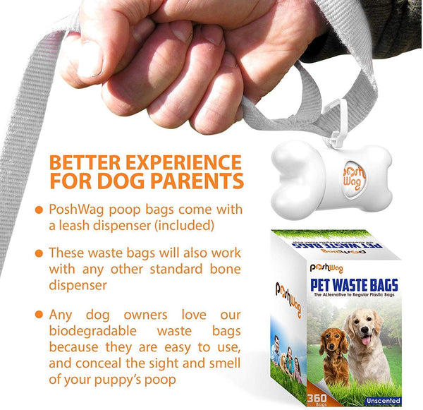 PoshWag Dog Poop Bags [360 Count] with Free Dispenser and Leash Clip - Best Pet Waste Poop Bag Refill [20 Rolls]