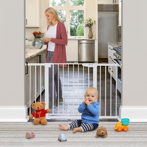 Cumbor 51.6-Inch Baby Gate Extra Wide, Easy Walk Thru Dog Gate for The House, Auto Close Baby Gates for Stairs, Doorways, Includes 2.75", 5.5" and 11" Extension Kit, Mounting Kit