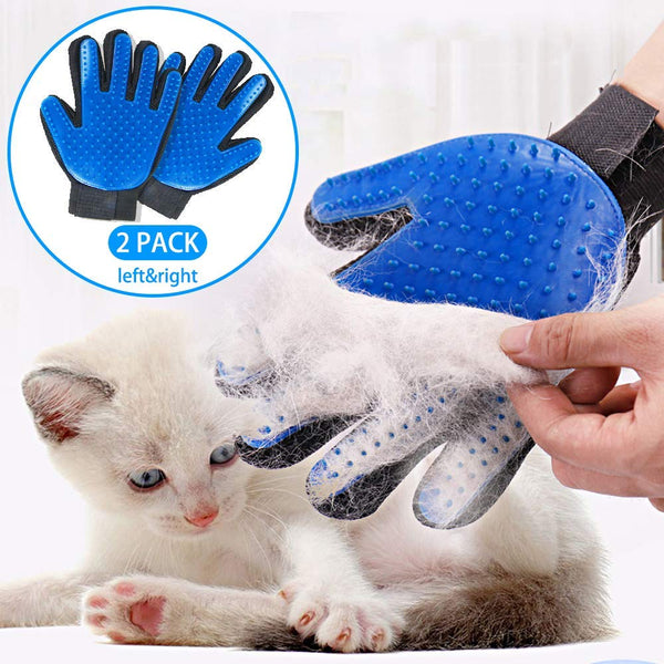 STARROAD-TIM Pet Grooming Glove Hair Remover Brush Gentle Deshedding Efficient Pet Mitt Pet Massage Gloves Left & Right Hand Draw Dogs Cats Horses Long Short Fur (1Pair Left & Right Hand (Blue))