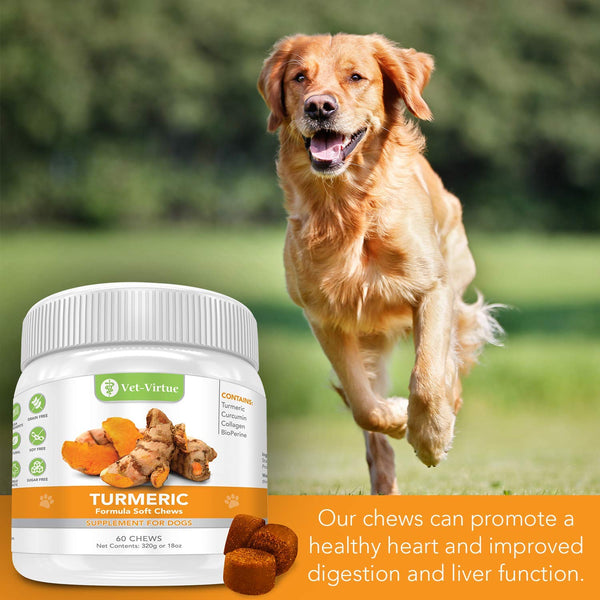 VET-VIRTUE Turmeric for Dogs- Organic Turmeric with Curcumin, Dog Joint Supplement Soft Chew, Collagen and Bioprene, High Absorption Eliminates Joint Pain Inflammation