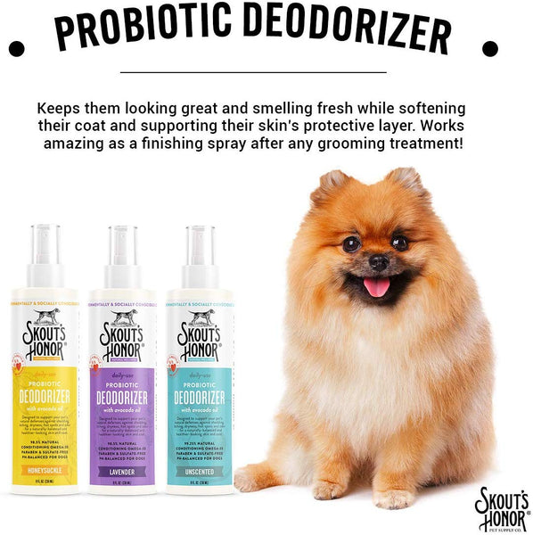 SKOUT'S HONOR: Probiotic Deodorizer - 8 fl. oz. - Hydrates and Deodorizes Fur, Supports Pet’s Natural Defenses, PH-Balanced and Sulfate Free - Avocado Oil