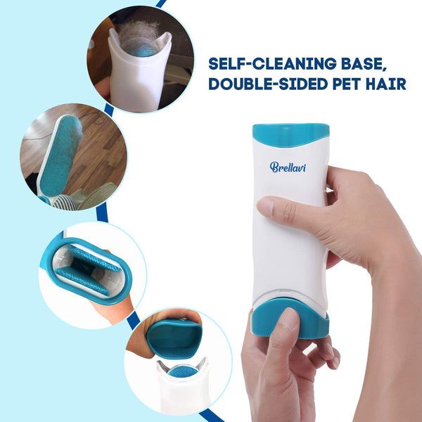 Brellavi Pet Hair Remover Brush with Self-Cleaning Base, Double-Sided Pet Hair Remover Brush, Best Pet Hair Remover Brush for Removing Pet Hair