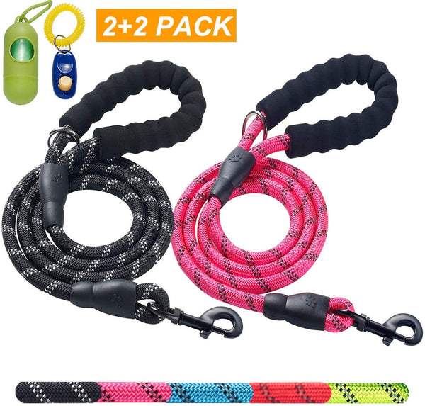 ladoogo 2 Pack 5 FT Heavy Duty Dog Leash with Comfortable Padded Handle Reflective Dog leashes for Medium Large Dogs