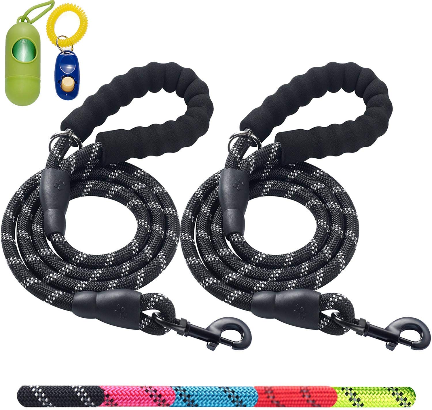 ladoogo 2 Pack 5 FT Heavy Duty Dog Leash with Comfortable Padded Handle Reflective Dog leashes for Medium Large Dogs