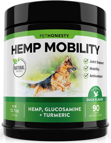 PetHonesty Hemp Hip & Joint Supplement for Dogs w\/Hemp Oil + Hemp Powder - Glucosamine Chondroitin for Dogs w\/Turmeric, MSM, Green Lipped Mussel, Dog Treats Improve Mobility, Reduces Discomfort