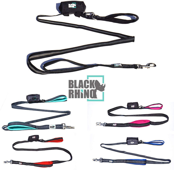 Black Rhino Dog Leash - Heavy Duty - Medium & Large Dogs | 6ft Long Leashes | Two Traffic Padded Comfort Handles for Safety Control Training - Double Handle Reflective Lead