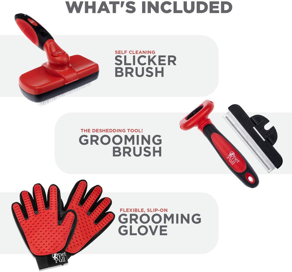 Complete Professional Pet Grooming Kit | Self Cleaning Slicker Brush for Dogs & Cats | Pro Grooming Brush Effectively Reduces Shedding Fur | Pet Hair Remover Brush Gloves | Combo Gift Set