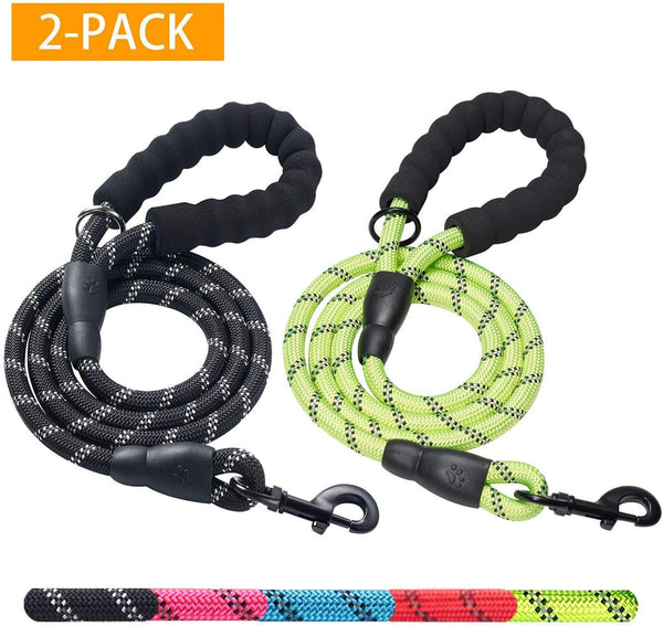 ladoogo 2 Pack 5 FT Heavy Duty Dog Leash with Comfortable Padded Handle Reflective Dog leashes for Medium Large Dogs