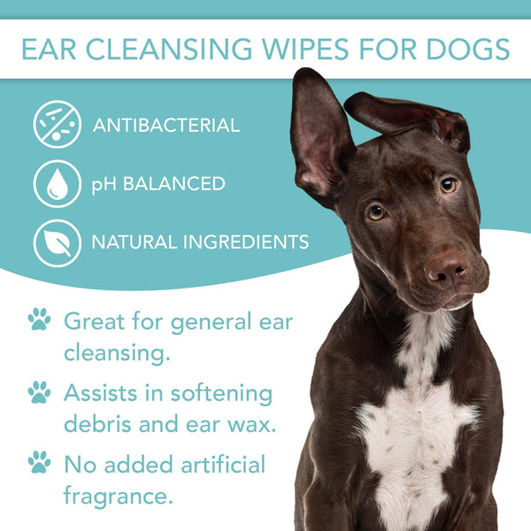 VET-VIRTUE Dog Ear Cleaner Wipes - Fragrance Free Ear Infection Treatment for Dogs, Halt Yeast, Mites and Itching, Large Soft Cotton Ear Wipes for Dogs