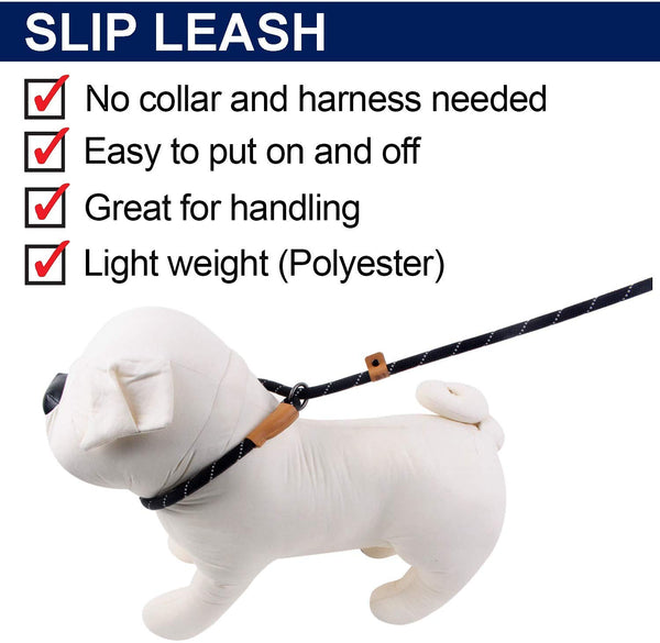 Pet's Company Slip Lead Dog Leash, Reflective Mountain Climbing Rope Leash, Dog Training Leash - 5FT, 2 Sizes