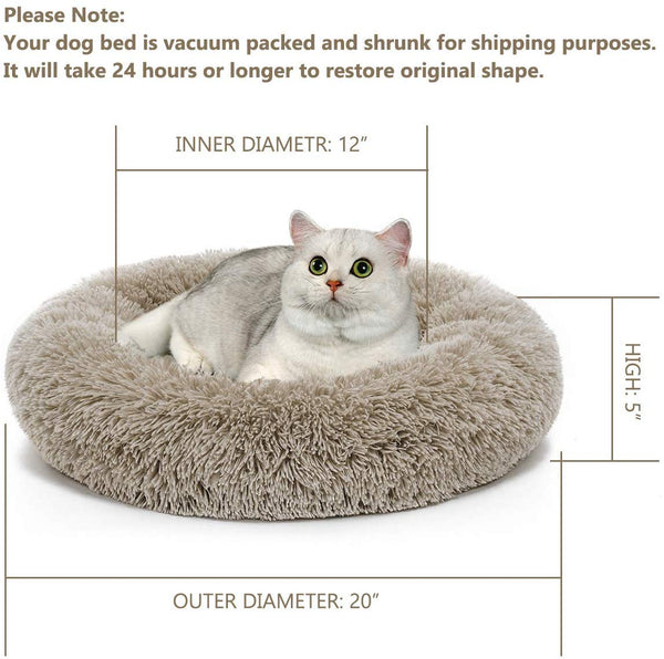 AIPERRO Pet Bed for Small Dogs and Cats Donut Cuddler Fur Round Dog Bed Soft Plush Fluffy Indoor Cat Bed, Anti Slip Bottom, 20\/23\/30 Inch for Puppy and Kitties