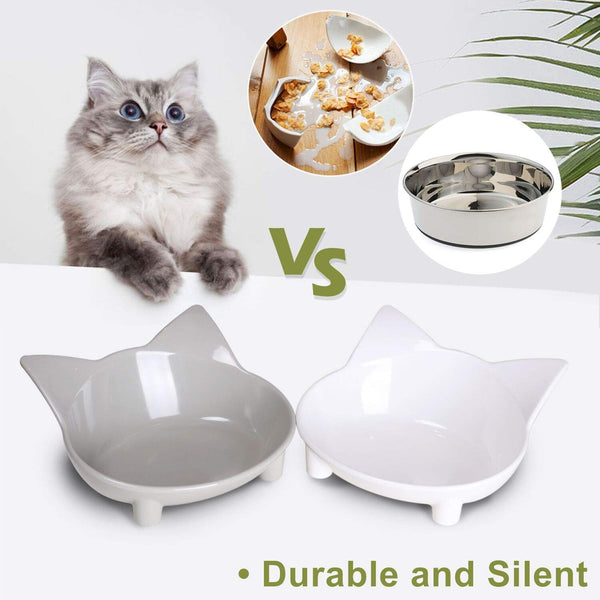 Cat Bowls Cat Food Bowls Non Slip Cat Double Dish Pet Food & Water Bowls Raised Puppy Food Bowl Stress Relief Feeder Bowls Wide Dish Pet Bowl for Dogs Cats Rabbits, (Safe Food-grade Melamine Material)