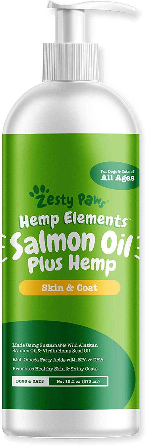 Zesty Paws Pure Wild Alaskan Salmon Oil with Hemp for Dogs & Cats - Omega 3 & 6 Fish Oil Pet Supplement with EPA & DHA - Anti Itching Skin & Coat Care + Hip & Joint Health - Heart & Immune Support