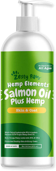 Zesty Paws Pure Wild Alaskan Salmon Oil with Hemp for Dogs & Cats - Omega 3 & 6 Fish Oil Pet Supplement with EPA & DHA - Anti Itching Skin & Coat Care + Hip & Joint Health - Heart & Immune Support