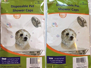 Disposable Pet Shower Caps, Ear Infection Prevention, Ears Drops Guard, Surgical Area Cover, Overhanging Ears Protection for Dogs, Cats, Bath, Rain, Water, 12 Caps\/Pack