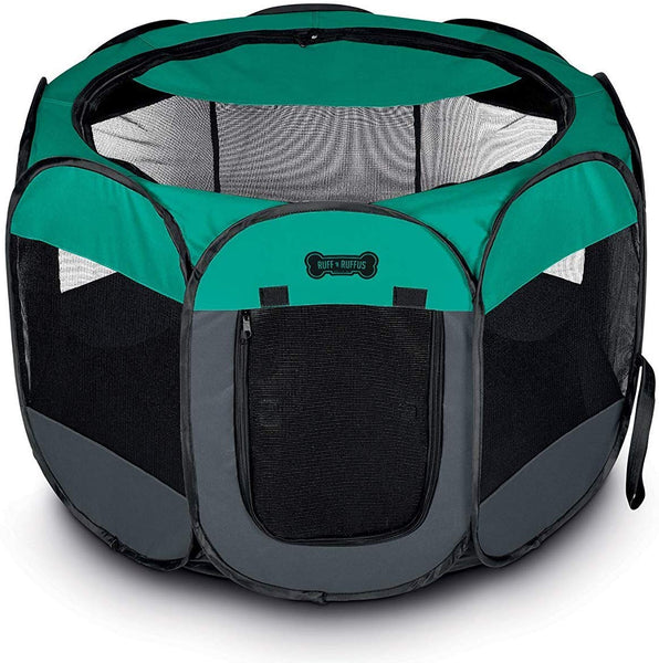 Ruff 'n Ruffus Portable Foldable Pet Playpen + Carrying Case & Collapsible Travel Bowl | Indoor\/Outdoor use | Water Resistant | Removable Shade Cover | Dogs\/Cats\/Rabbit | Available in 3 Sizes