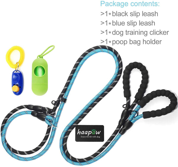 haapaw 2 Packs Slip Lead Dog Leash with Comfortable Padded Handle Reflective, Mountain Climbing Rope Dog Training Leashes for Large Medium Small Dogs(6 FT)