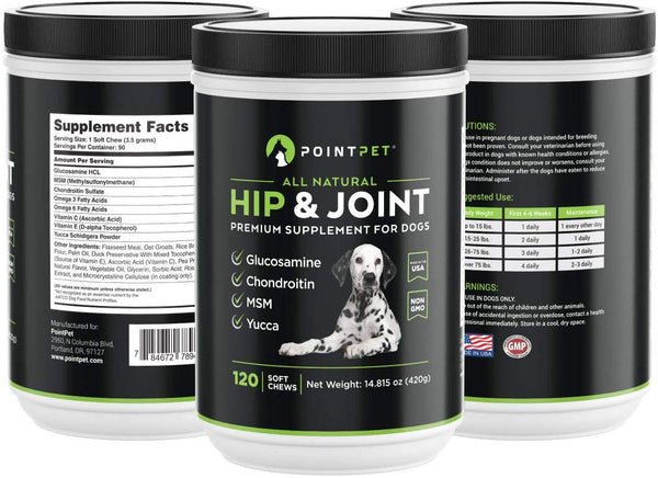 POINTPET Glucosamine for Dogs, Premium Joint Supplement with Chondroitin, MSM, Omega 3, 6, Vitamin C and E, Supports Healthy Joints, Improves Mobility and Hip Dysplasia, Arthritis Pain Relief