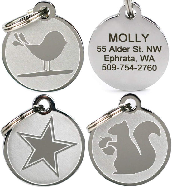 GoTags Playful, Custom Engraved Pet ID Tags, Solid Stainless Steel, Personalized Dog and Cat Pet ID with up to 4 Lines of Text, Cute, Durable and Long-Lasting
