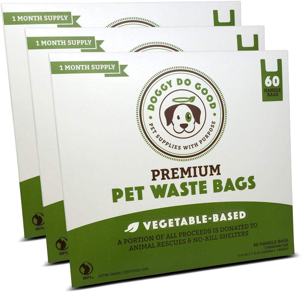 Biodegradable Poop Bags | Dog Waste Bags, Unscented with Easy-tie Handles, Vegetable-Based & Eco-Friendly, Premium Thickness & Leak Proof, Easy Open, Supports Rescues