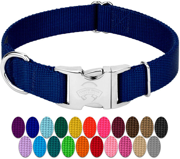 Country Brook Petz - Premium Nylon Dog Collar with Metal Buckle - Vibrant 25 Color Selection