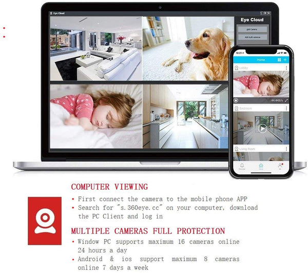 FullHD 1080p WiFi Home Security Camera Pet Camera Wireless IP Indoor Surveillance System Pan/Tilt/Zoom with 2 Way Audio Night Vision Motion Detection Remote Baby Monitor iOS/Android