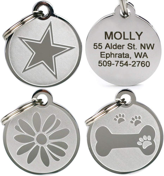 GoTags Playful, Custom Engraved Pet ID Tags, Solid Stainless Steel, Personalized Dog and Cat Pet ID with up to 4 Lines of Text, Cute, Durable and Long-Lasting
