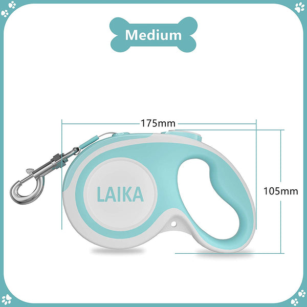 LAIKA Retractable Dog Leash with Waste Bag Dispenser, Tangle-Free 16ft Heavy Duty Durable Dog Walking Leash for Medium Large Breed Dogs Up to 110lbs - Reflective Stitching Nylon Ribbon