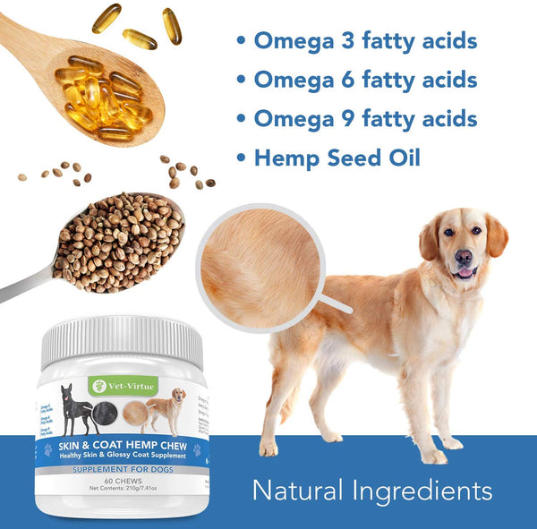 VET-VIRTUE Omega 3 for Dogs - Skin and Coat Soft Chew with Fish Oil for Dogs, Coconut Oil, EPA and DHA Supports Dog Skin Allergy Treatment for Itch-Free Skin, Increase Shiny Coat, Reduce Hot Spots