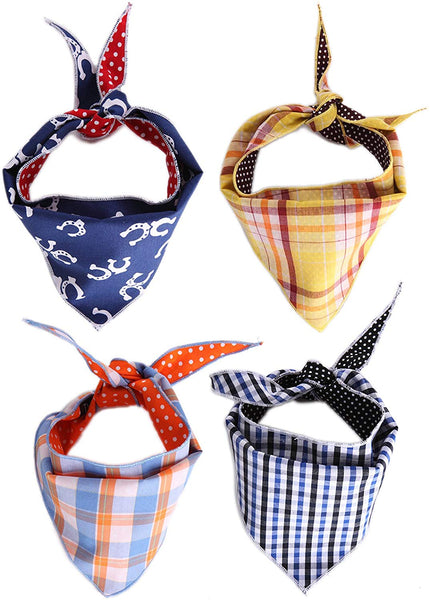 Tail Trends 4 Pack Pet Dog Bandanas Triangle Bib Scarf Assortment of Designs Available - 100% Cotton