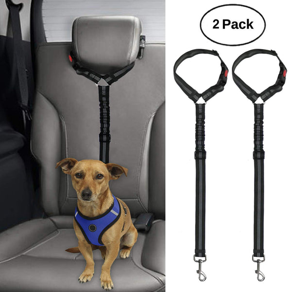 BWOGUE 2 Packs Dog Cat Safety Seat Belt Strap Car Headrest Restraint Adjustable Nylon Fabric Dog Restraints Vehicle Seatbelts Harness