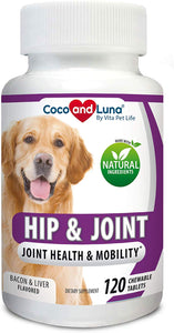 Glucosamine for Dogs, Hip and Joint Support for Dogs, MSM, Chondroitin, Pain Relief from Arthritis, Joint Inflammation and Dysplasia, for Healthy Cartilage and Mobility, 120 Natural Chew-able Tablets