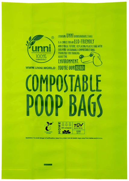 UNNI 100% Compostable Dog Poop Bags, Extra Thick Pet Waste Bags, 120 Count, 8 Refill Rolls, 9x13 Inches, Earth Friendly Highest ASTM D6400, Europe OK Compost Home and Seedling Certified, San Francisco