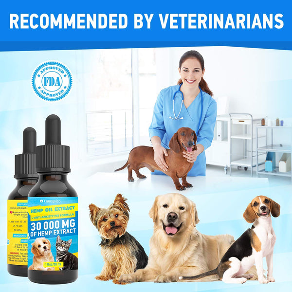 CANNAVICO Hemp Oil Dogs Cats - 30 000 mg - Pet Separation Anxiety, Joint Pain, Seizures, Chronic Pains, Anti-Inflammatory, Stress Relief- Calming Drops - Omega 3, 6, 9